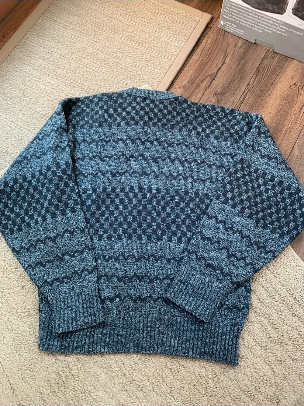 Vintage Le Tigre Blue and Black Patterned Crewneck Sweater